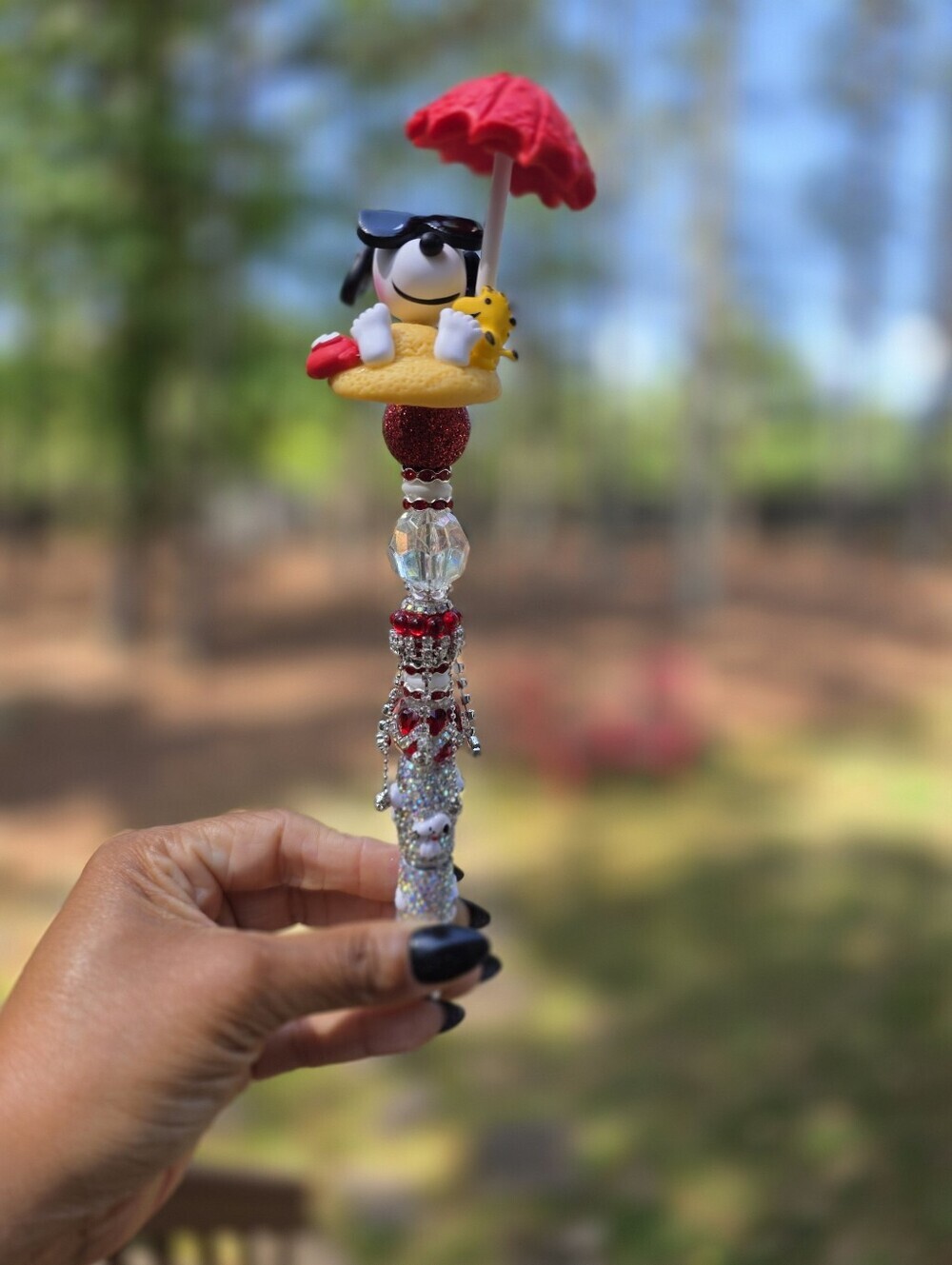 Custom Snoopy Peanuts Beaded Pen Joe Cool Woodstock Red Umbrella Bling